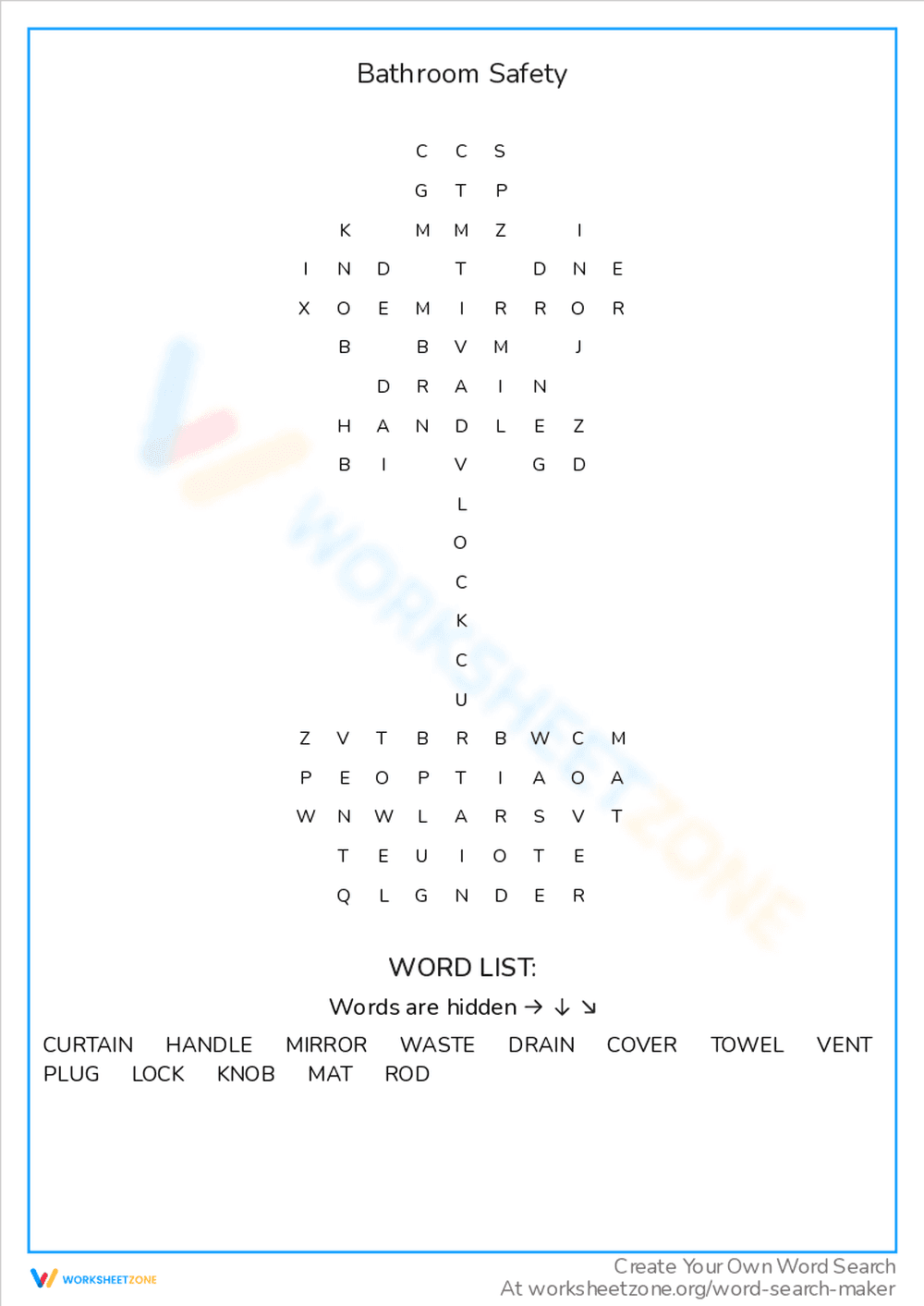 Bathroom Safety Word Search: Protect Yourself - Page 1