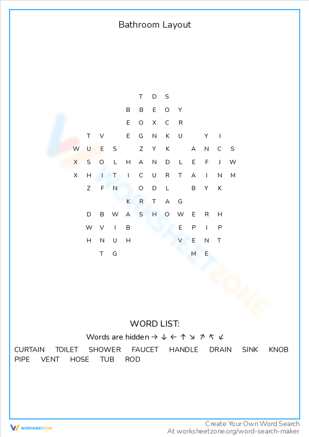 Bathroom Layout Word Search: Spatial Design - Page 1
