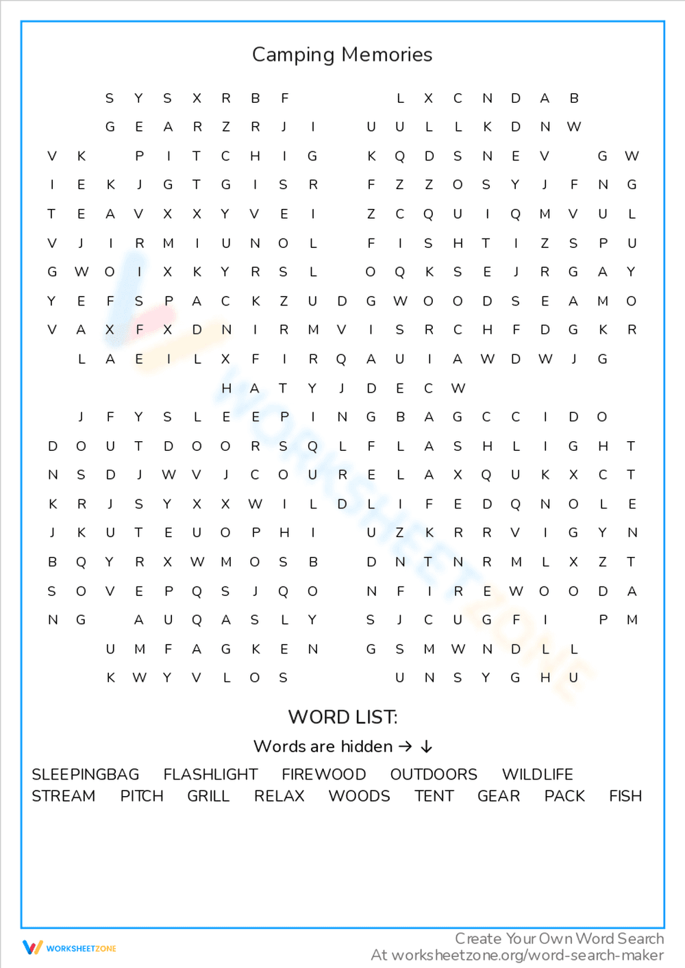 Camping Memories Worksheet - Page 1
