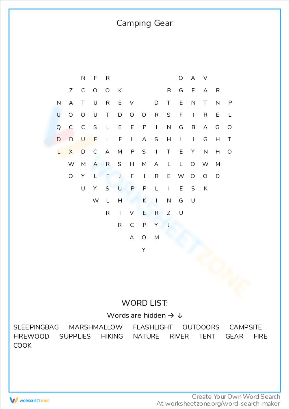 Camping Gear Worksheet - Page 1