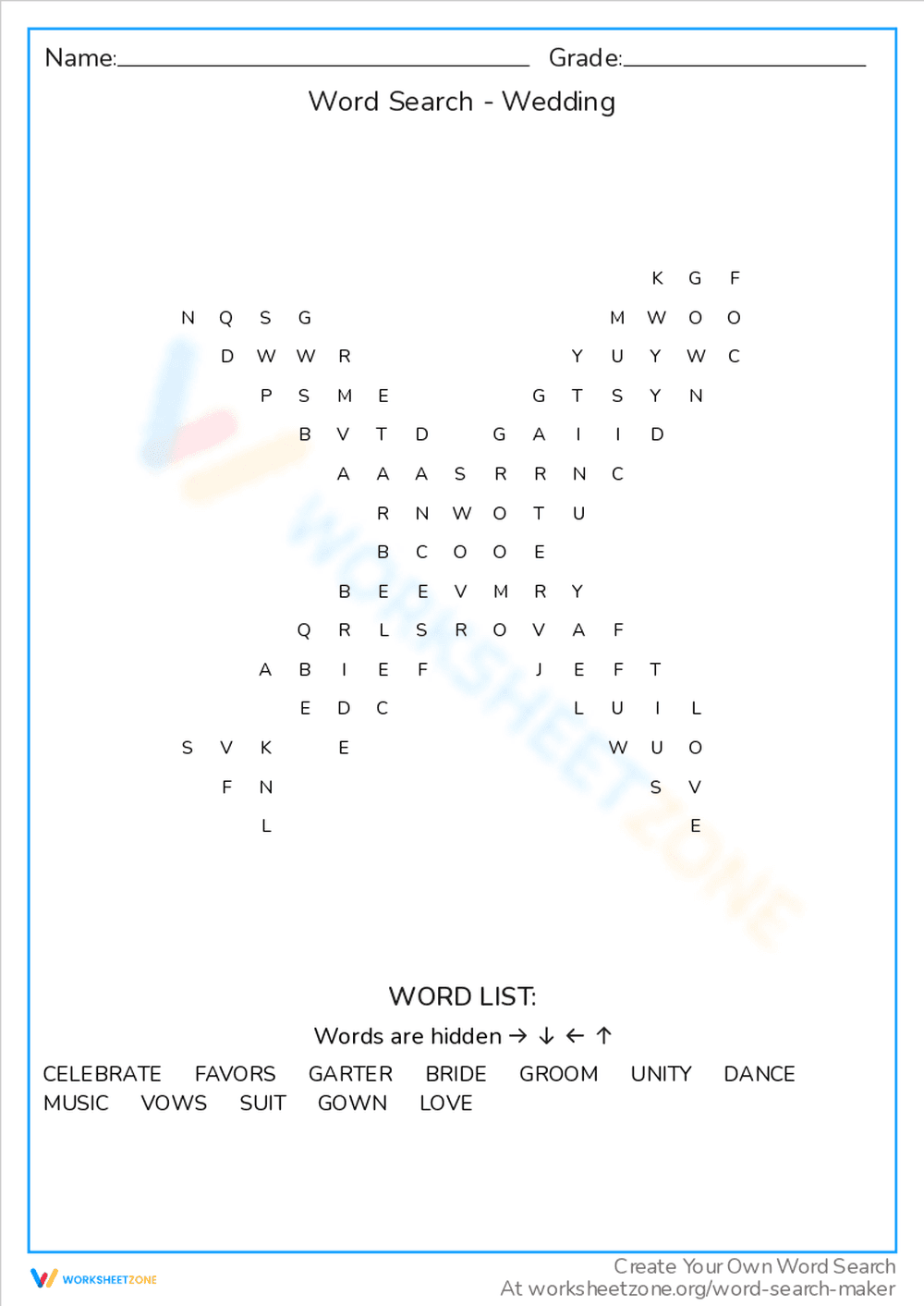 Engaging Wedding Word Search Worksheet - Page 1