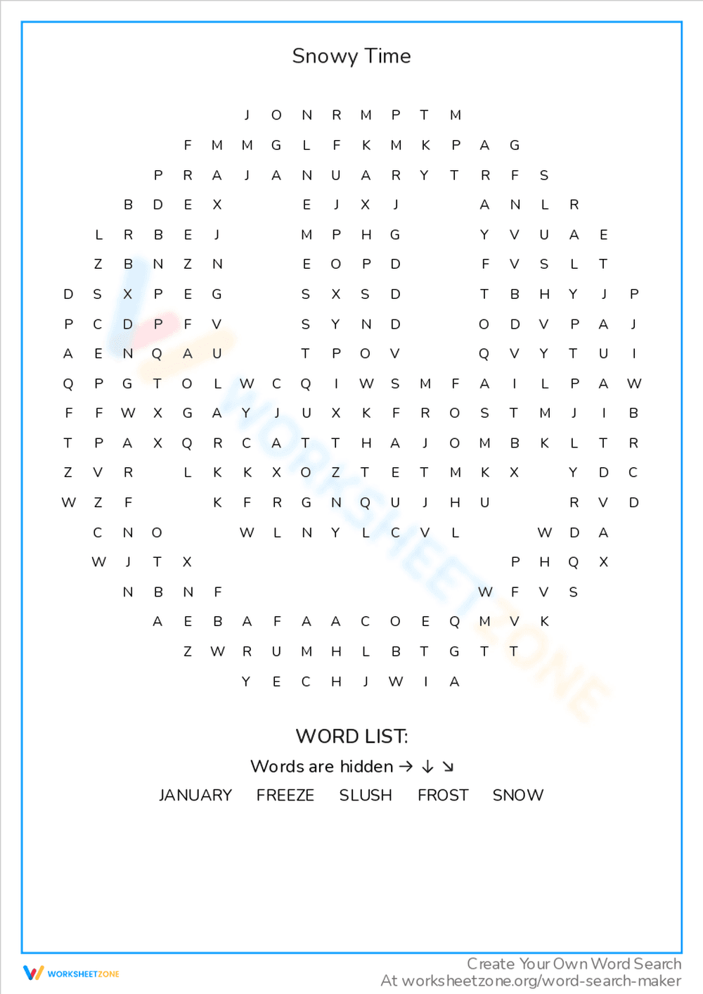 Snowy Time Word Search | Grade 1-4 Printable - Page 1