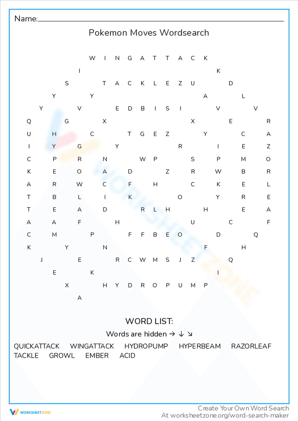 Pokemon Moves Wordsearch: Master the Moves! - Page 1
