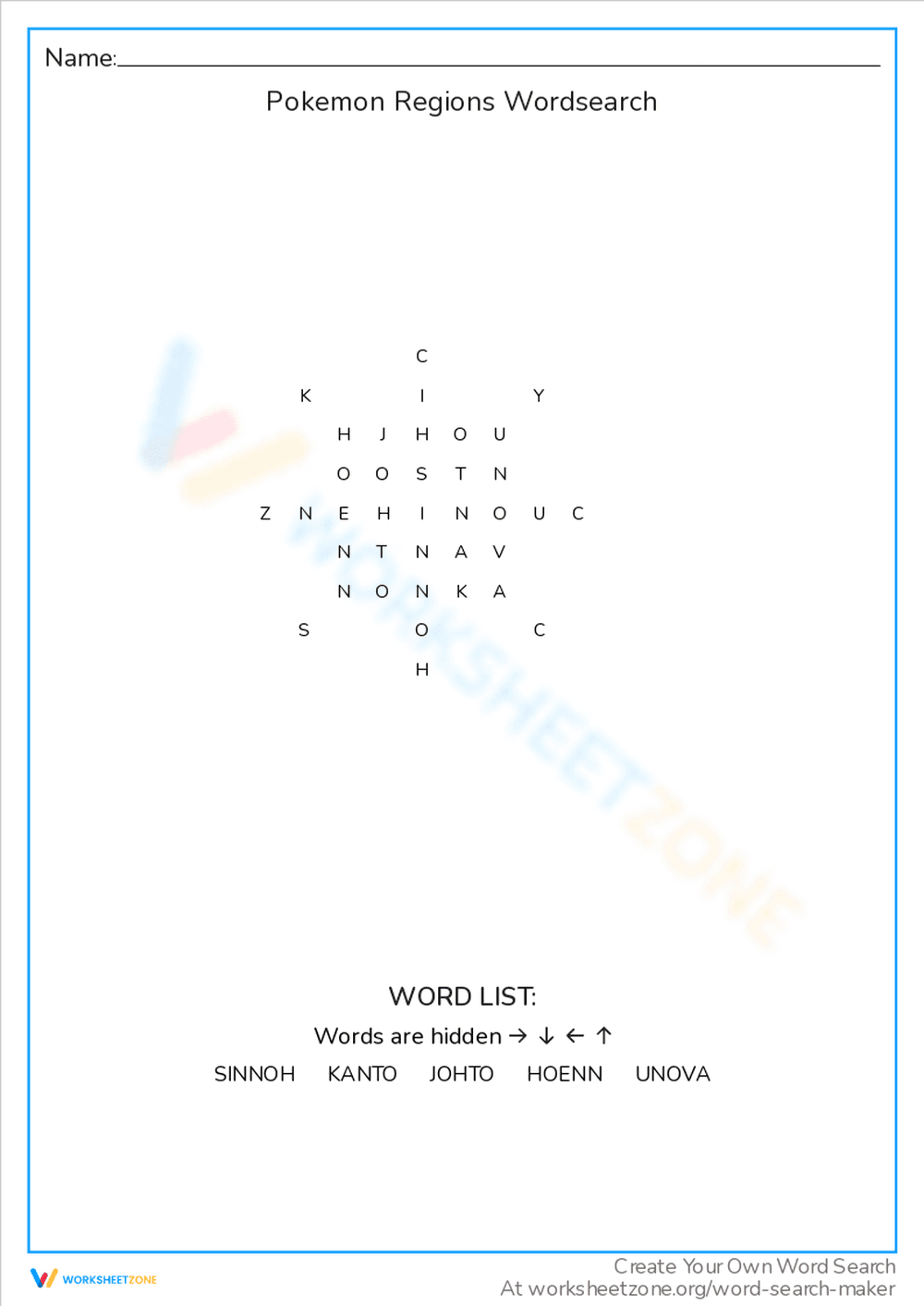 Pokemon Regions Wordsearch: Discover Every Region! - Page 1