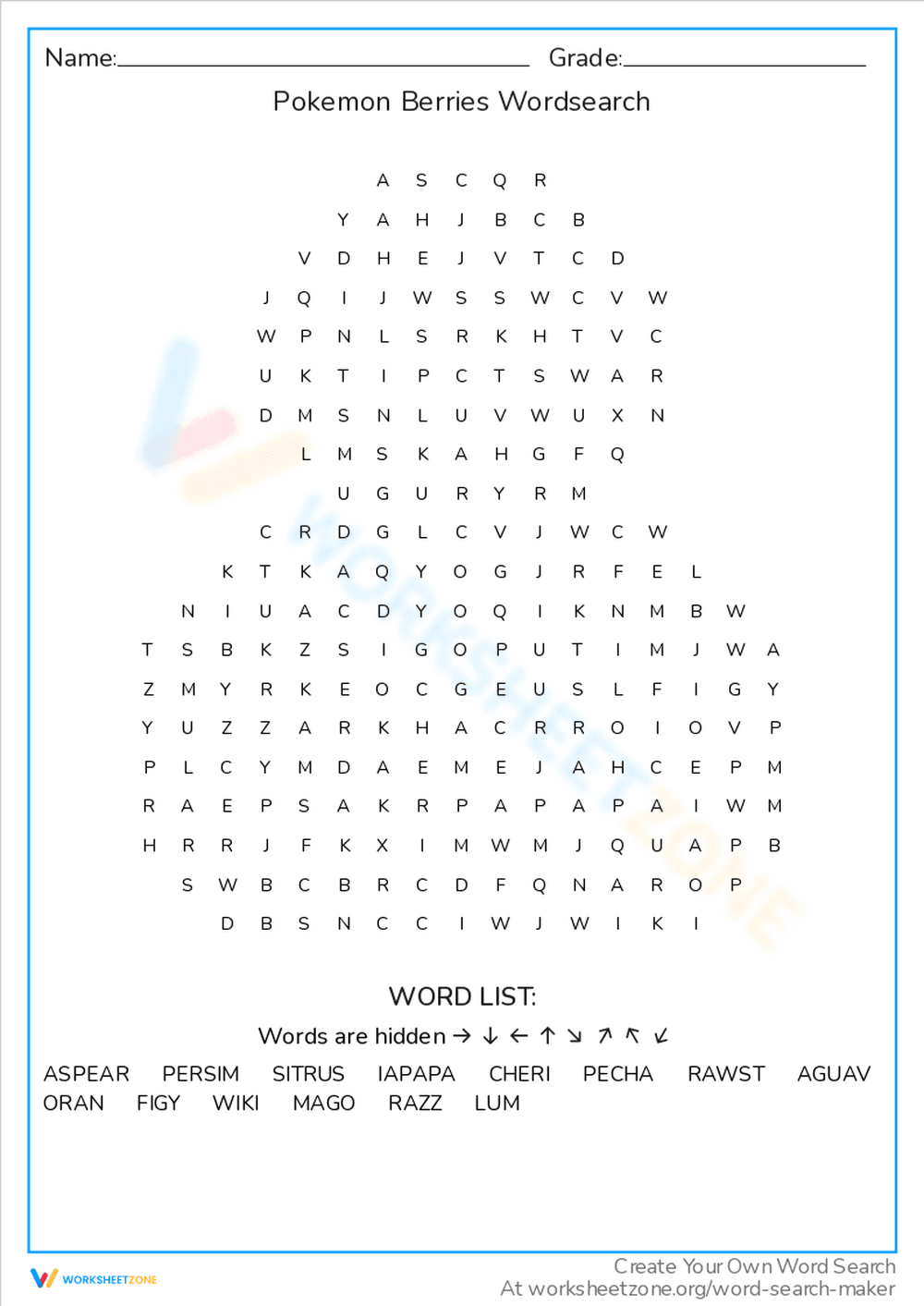 Pokemon Berries Wordsearch: Discover Berry Types - Page 1