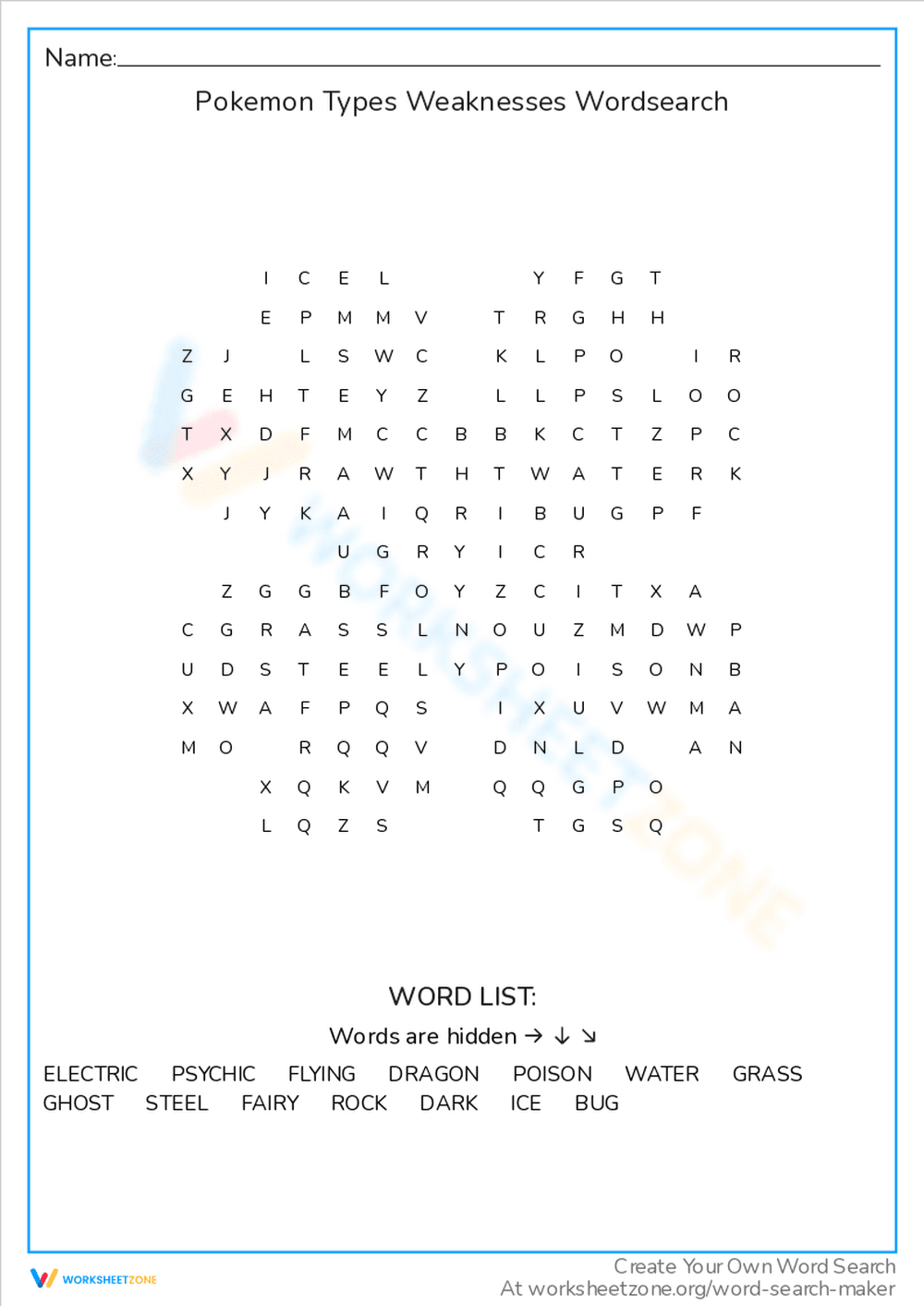Pokemon Types Weaknesses: Learn with Wordsearch Fun - Page 1