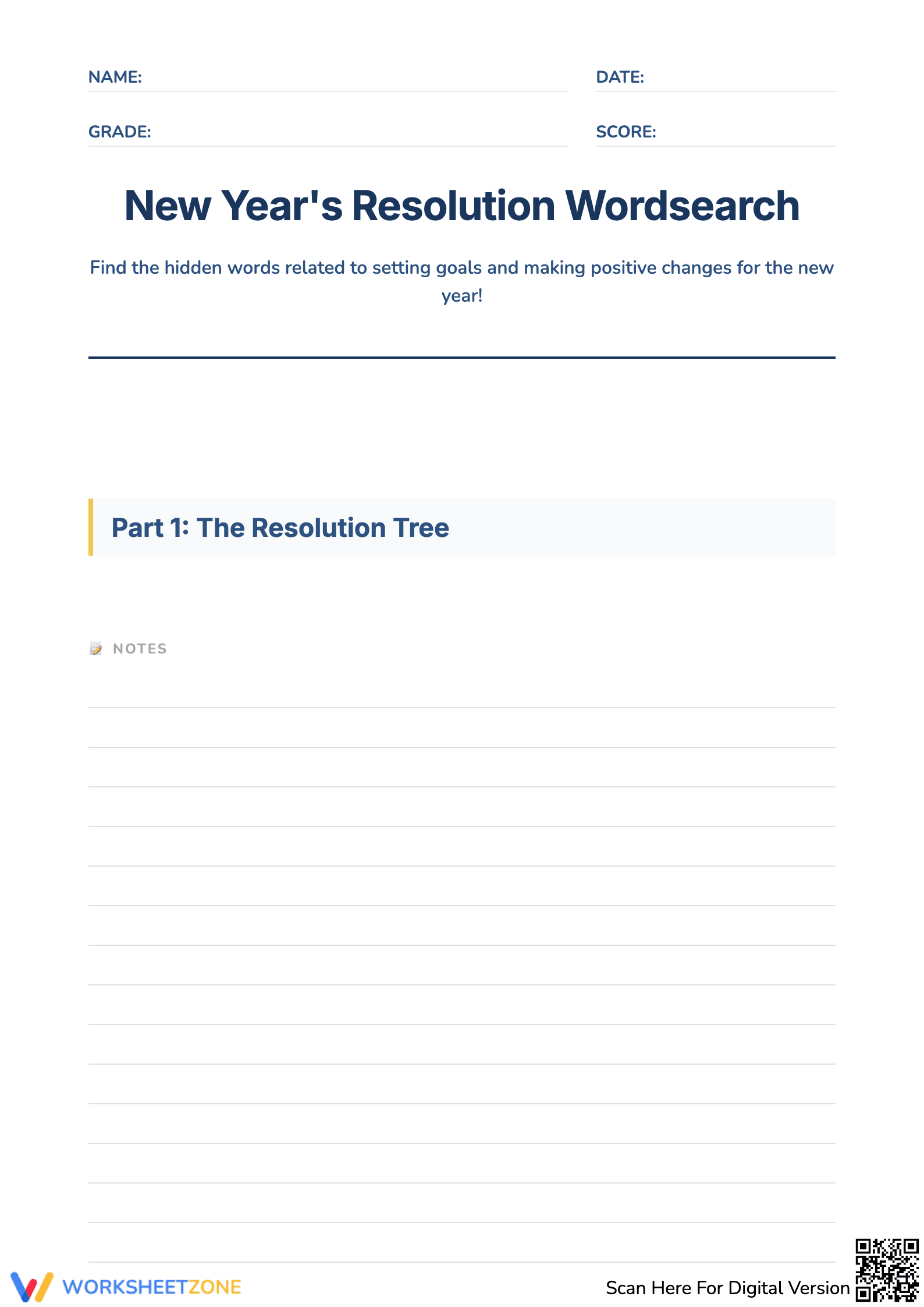 New Year's Resolution Word Search Puzzle - Page 1