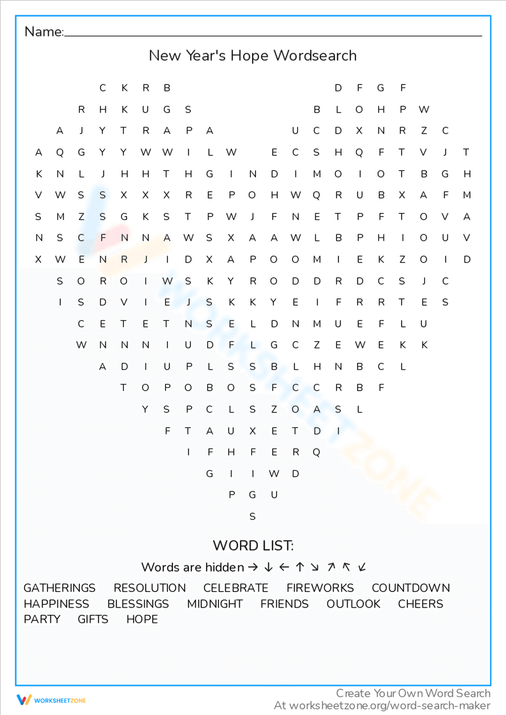 New Year's Hope Word Search: Celebrate Positivity - Page 1