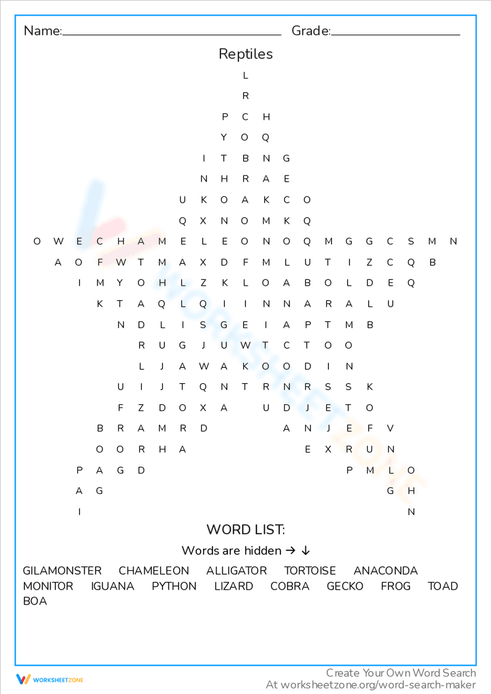 Reptiles Word Search: Discover Reptile Vocabulary - Page 1