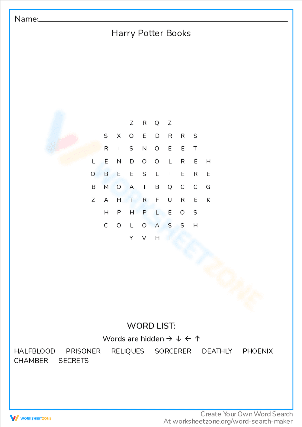 Harry Potter Books Word Search: Series Titles - Page 1