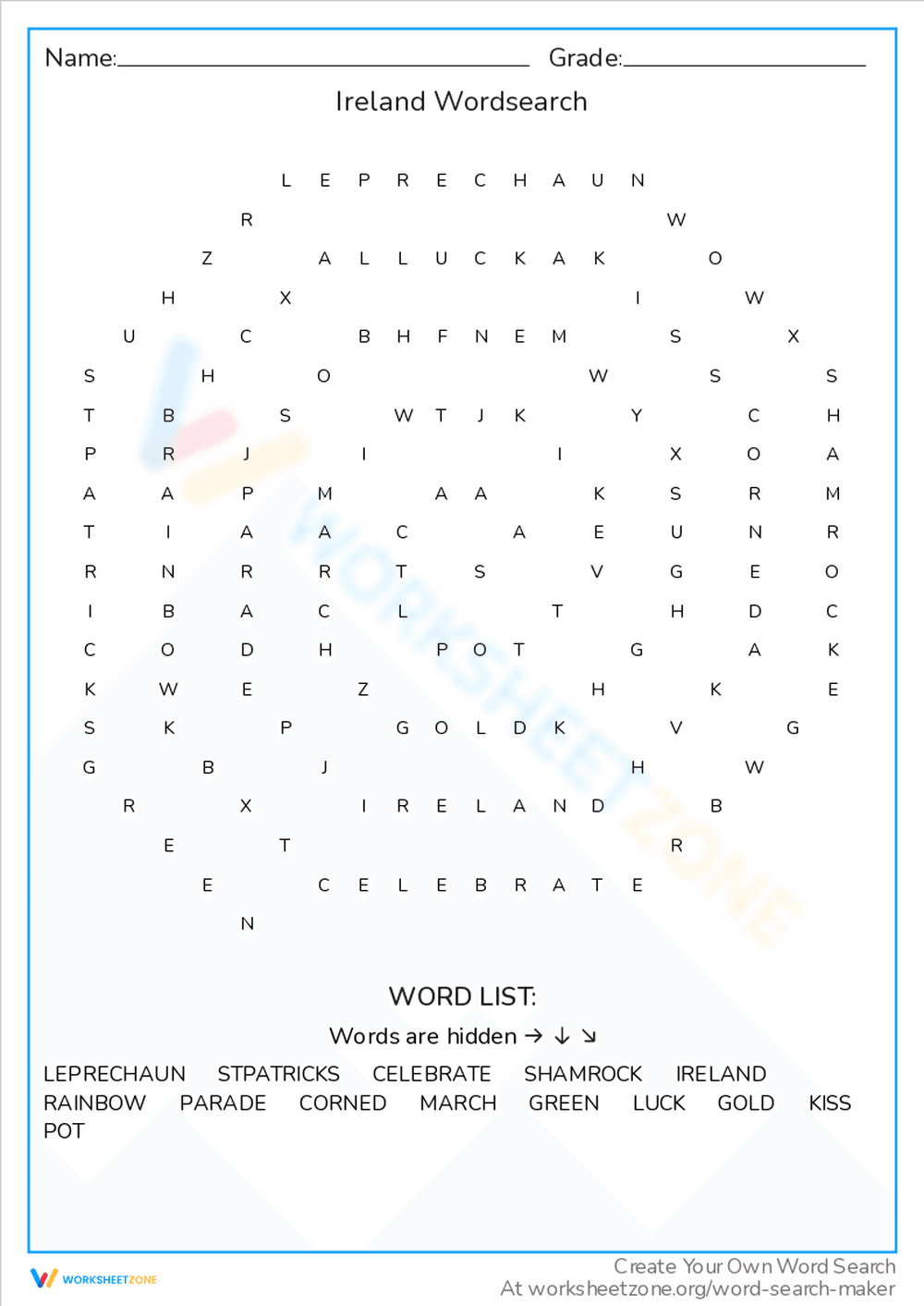 Ireland Word Search: St. Patrick's Day Theme - Page 1