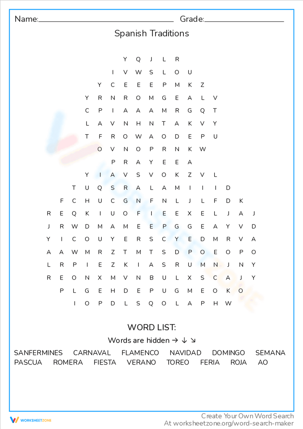 Explore Spanish Traditions: A Word Search - Page 1