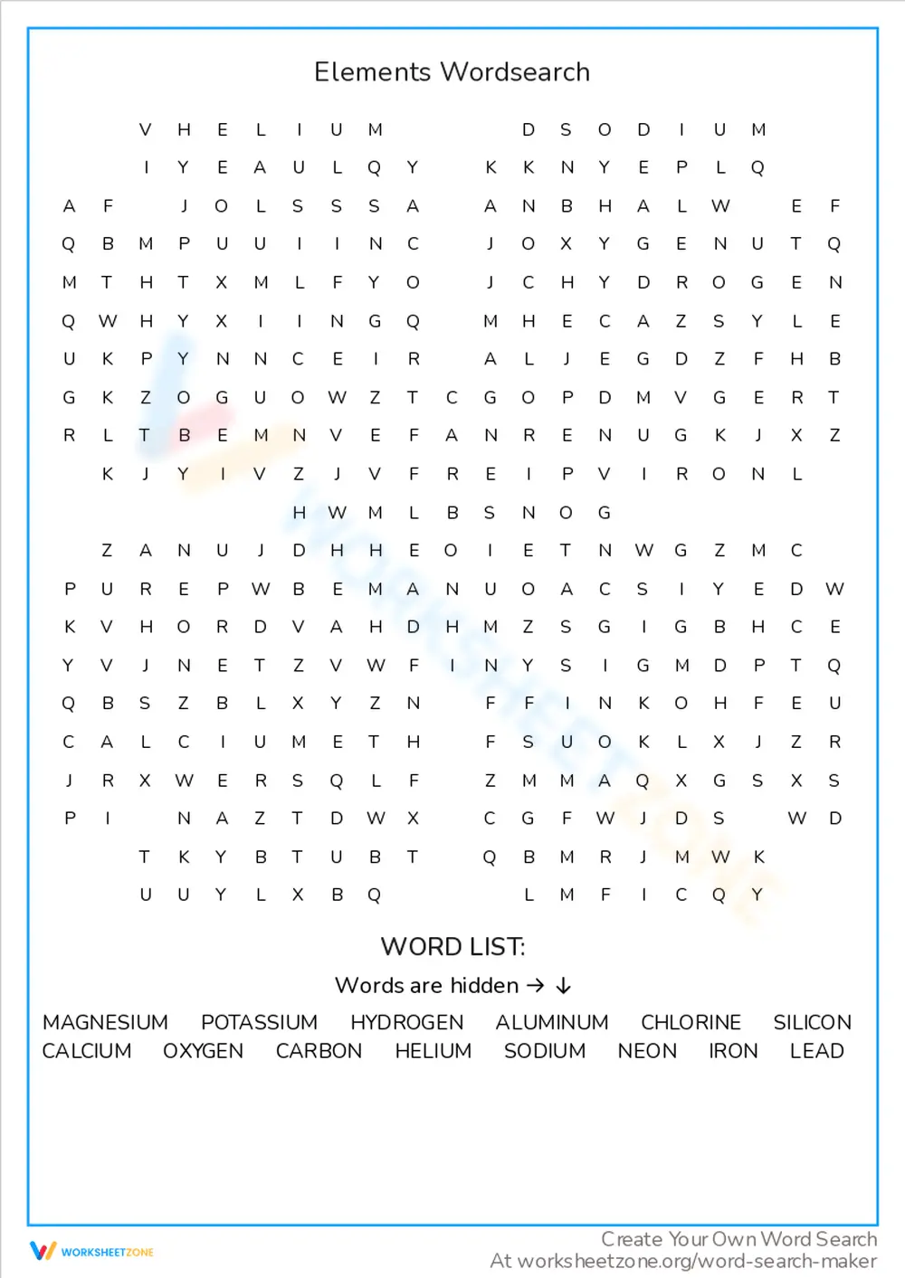 Elements Word Search: Science Fun - Page 1