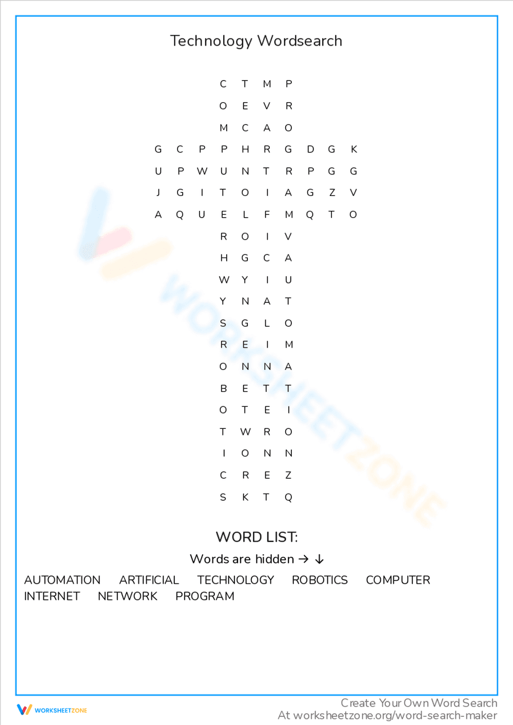 Technology Word Search Puzzle Fun - Page 1