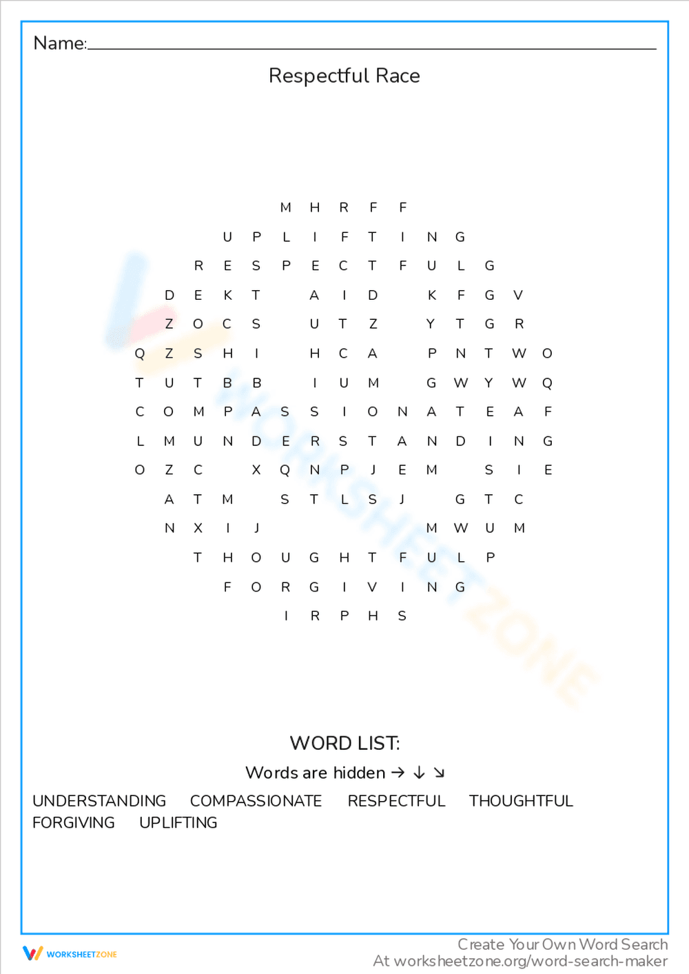 Respectful Word Race: A Vocabulary Challenge - Page 1