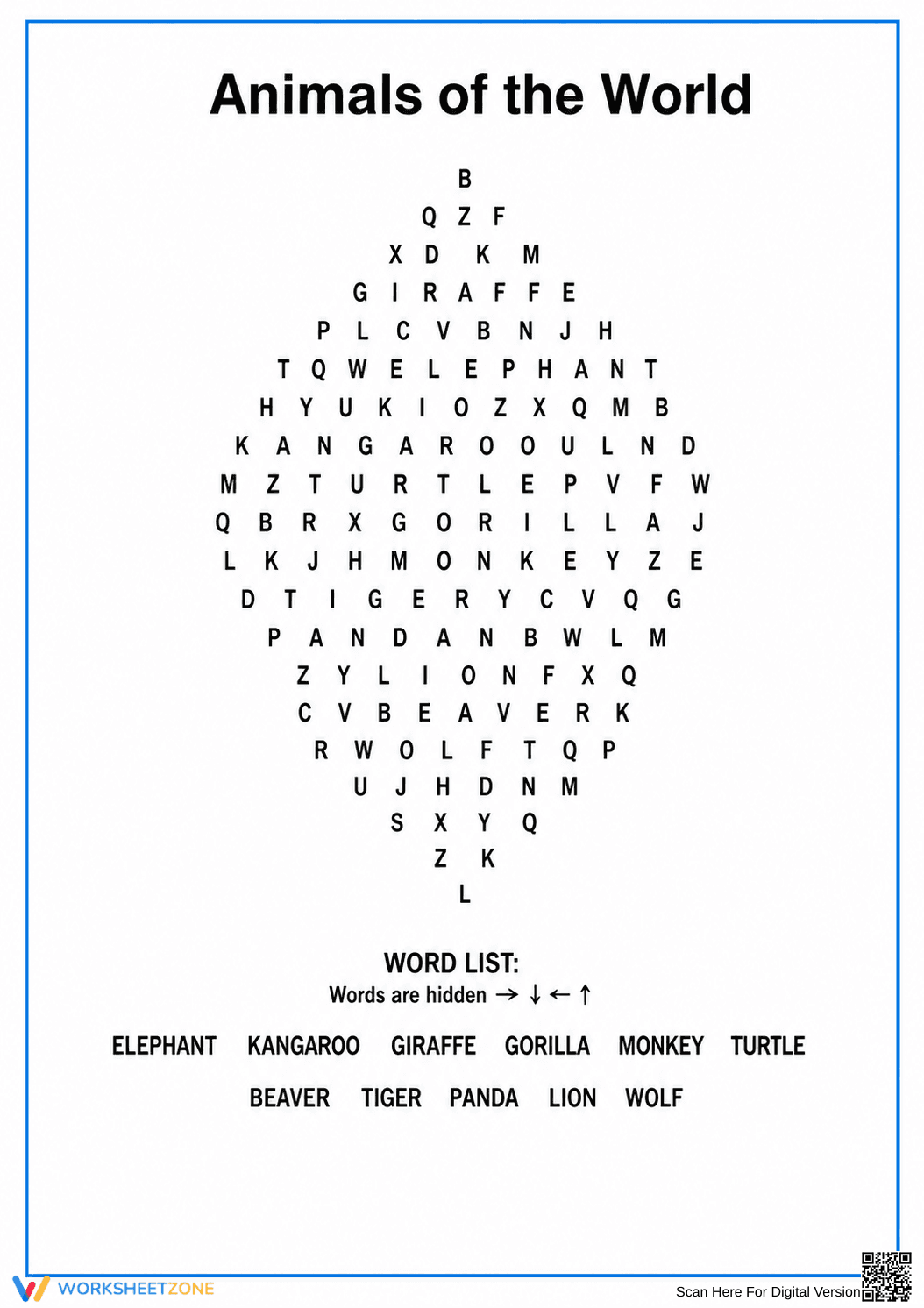 Animals of the World Word Search | Essential Grade 3-5 - Page 1