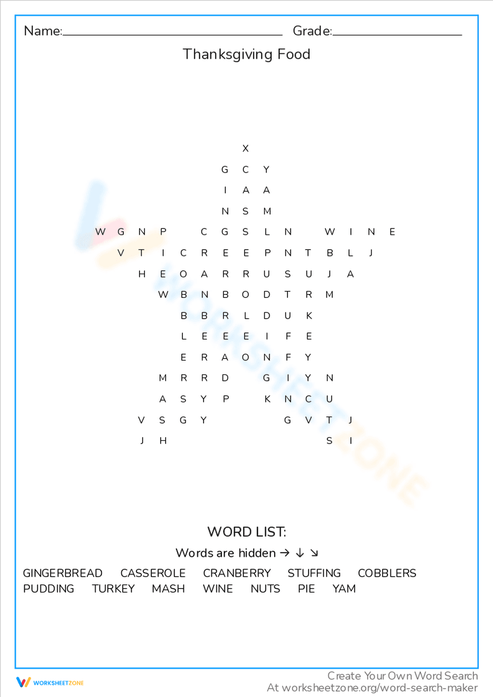 Thanksgiving Food Word Search Puzzle - Page 1