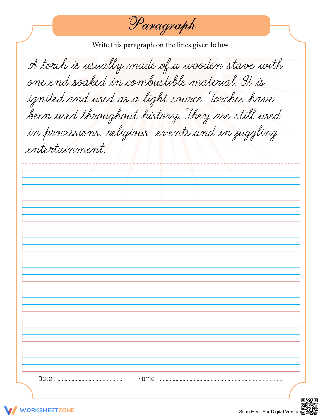 Cursive Writing Practice: Torch Paragraph | Grade 3 Ready - Page 1