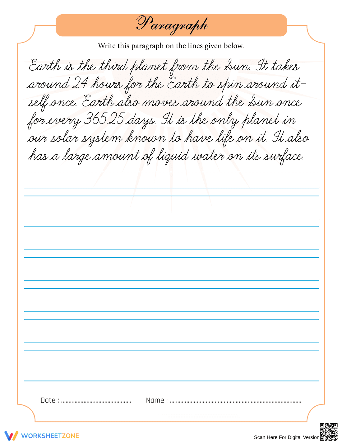 Earth Facts Cursive Handwriting | Grade 3-4 Essential - Page 1