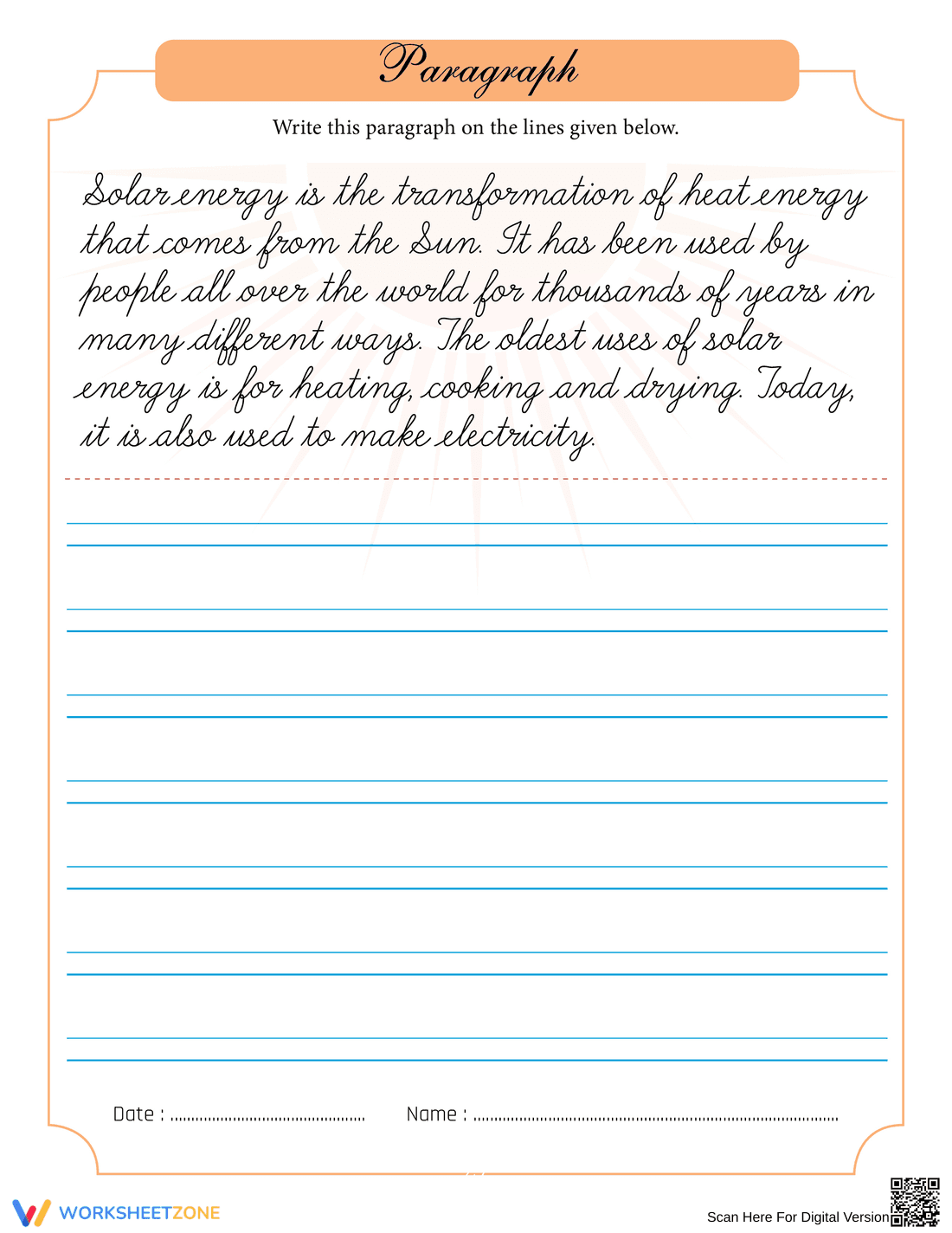 Solar Energy Cursive Writing | Essential Grade 3-4 Practice - Page 1