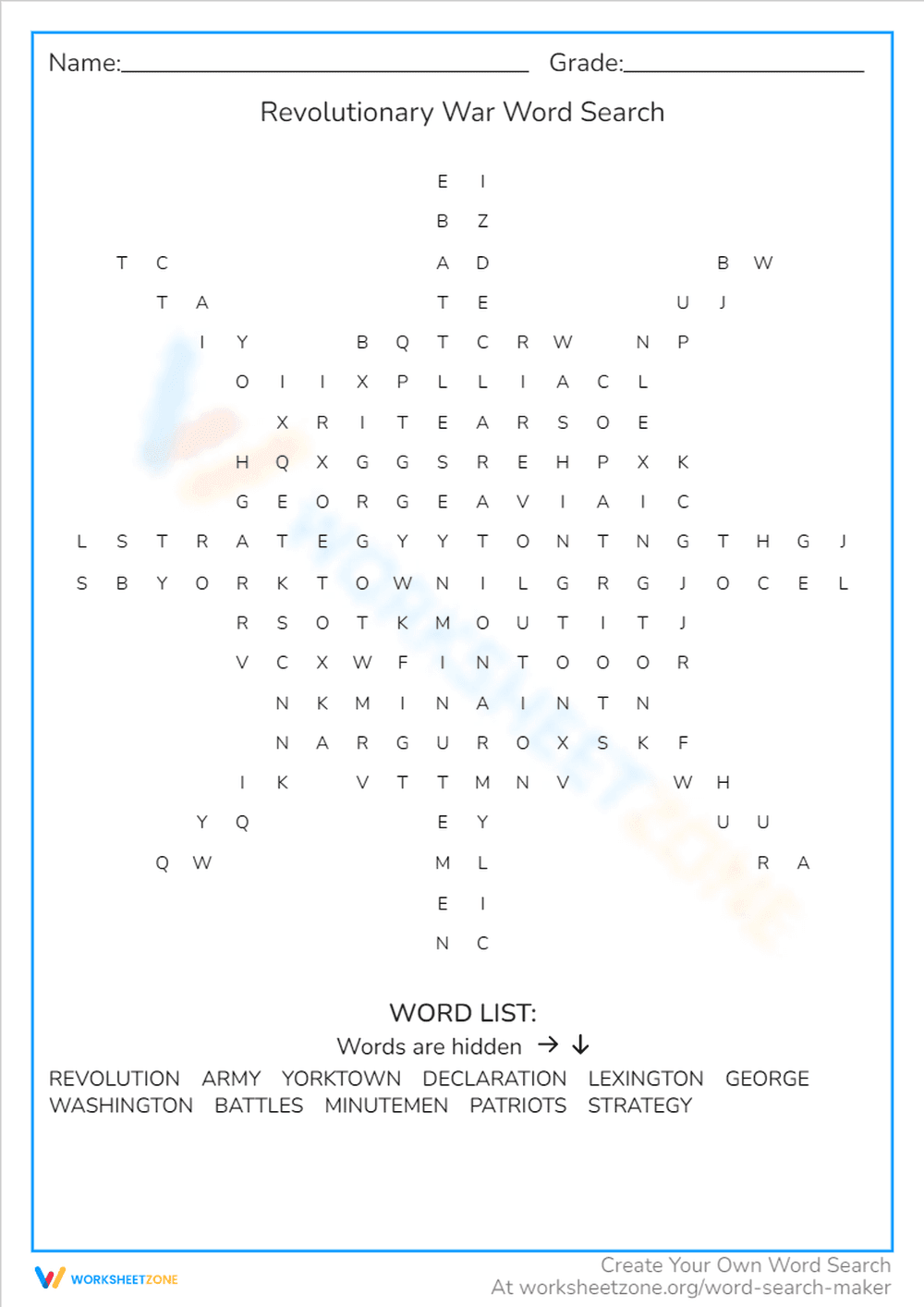 Explore History with Revolutionary War Word Search - Page 1