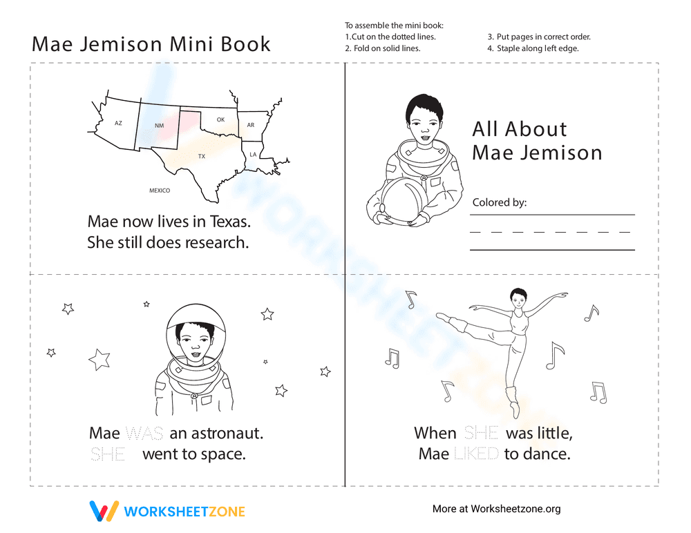 Discover Mae Jemison with Mini-Book Worksheet - Page 1