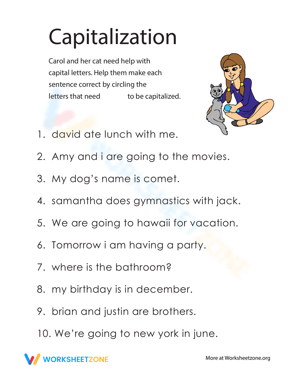 Practice Capitalization Grammar Worksheet - Page 1