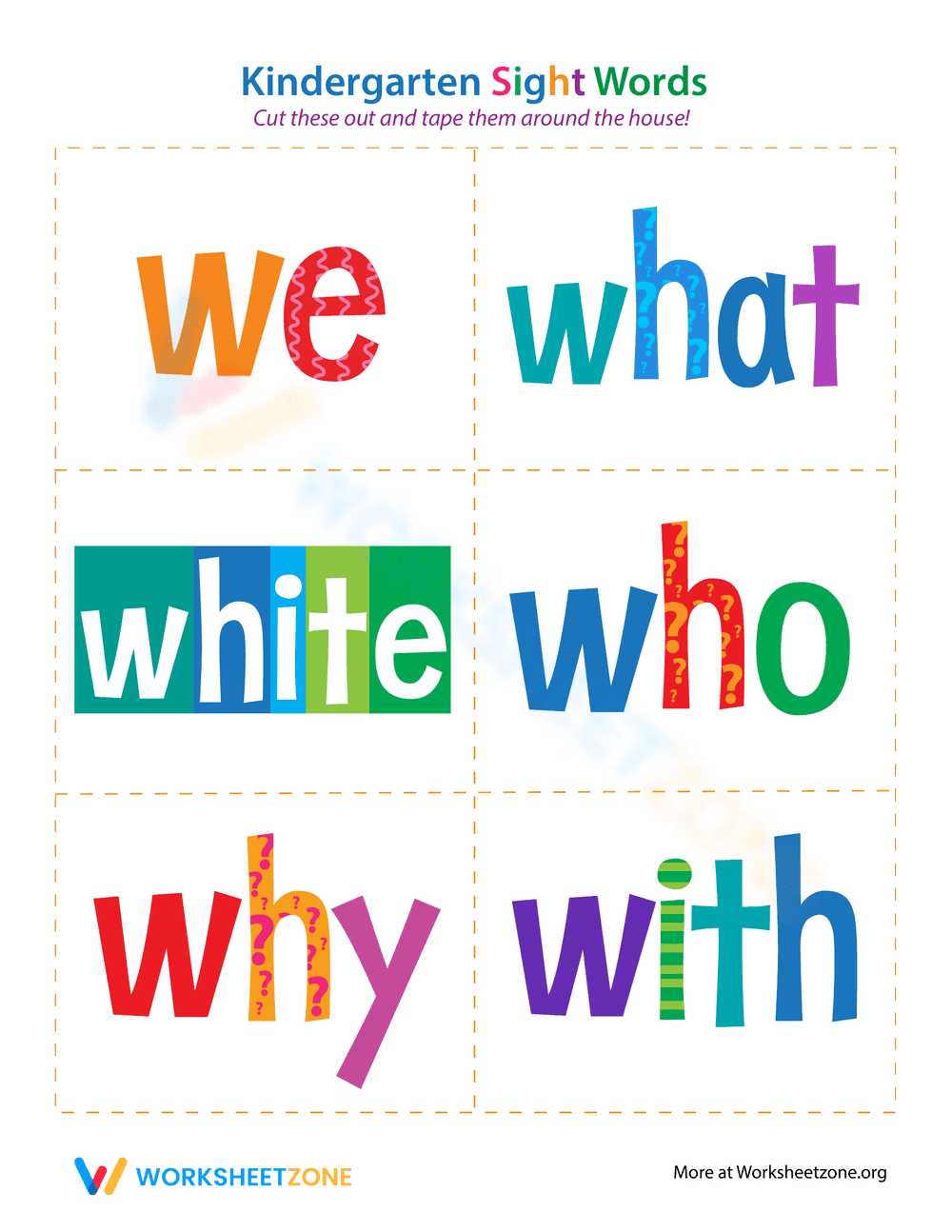 Master Kindergarten Sight Words 'We' and 'With' - Page 1