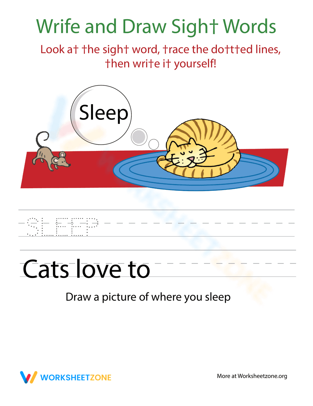 Write and Draw Sight Words 'Sleep' Fun Activity - Page 1