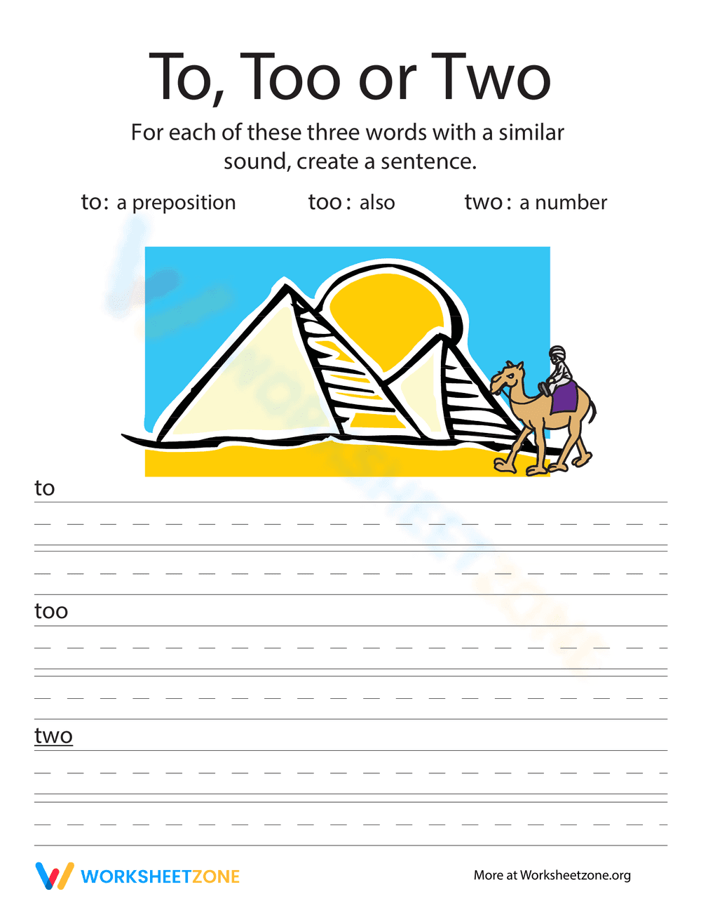 Practice Homophones with 'Too' 'Two' Worksheet - Page 1
