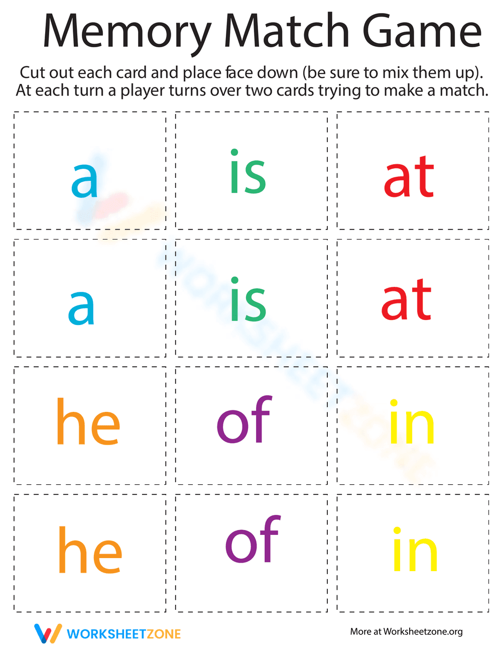 Sight Word Matching Activity - Page 1