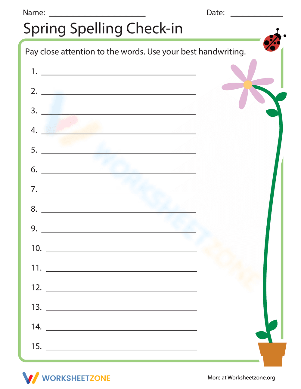 Spring Spelling Check-In Worksheet - Page 1