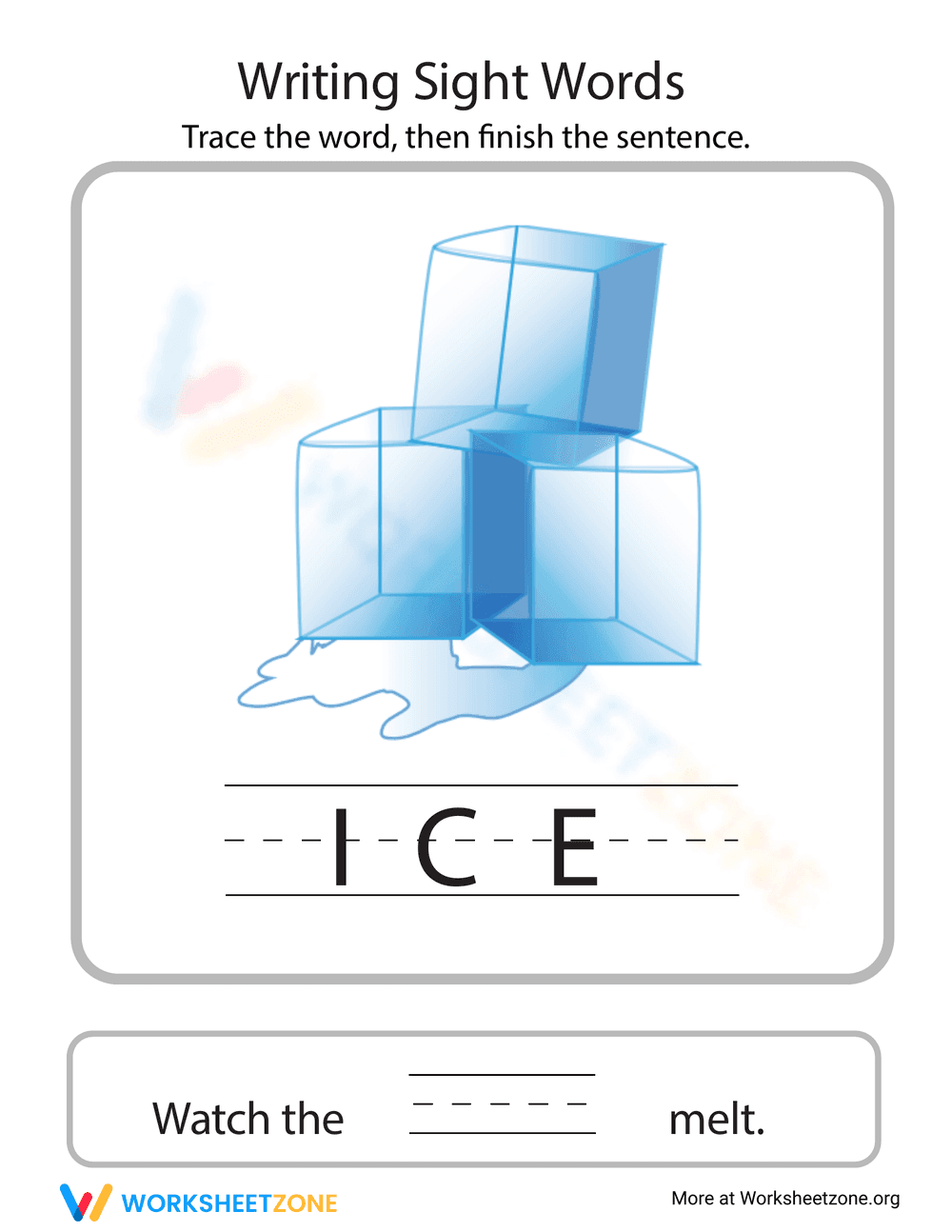 Ice Word Family Worksheet - Page 1