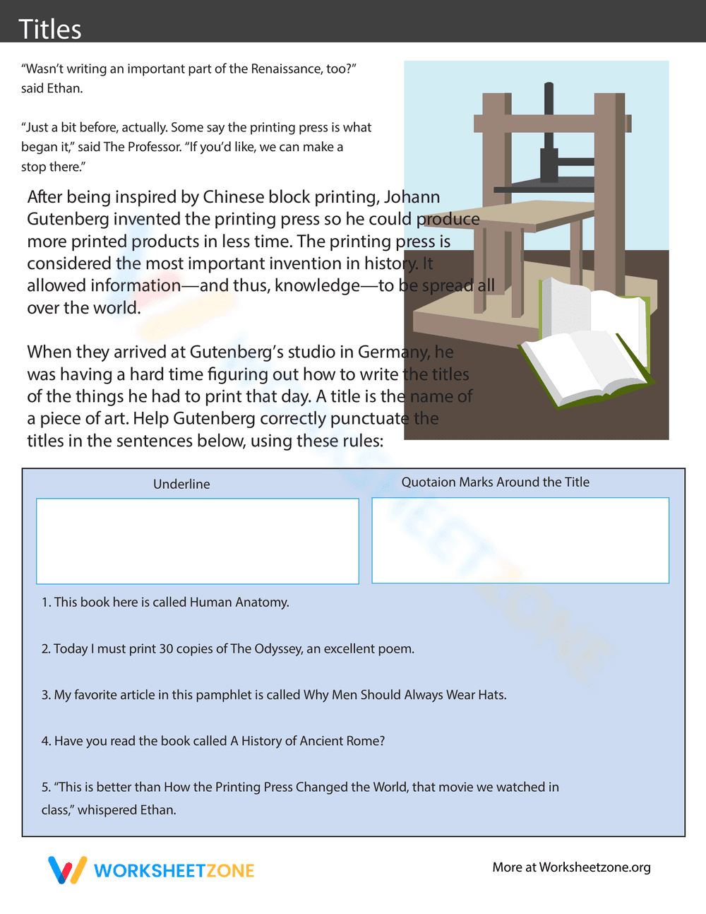 How to Write Titles Worksheet - Page 1