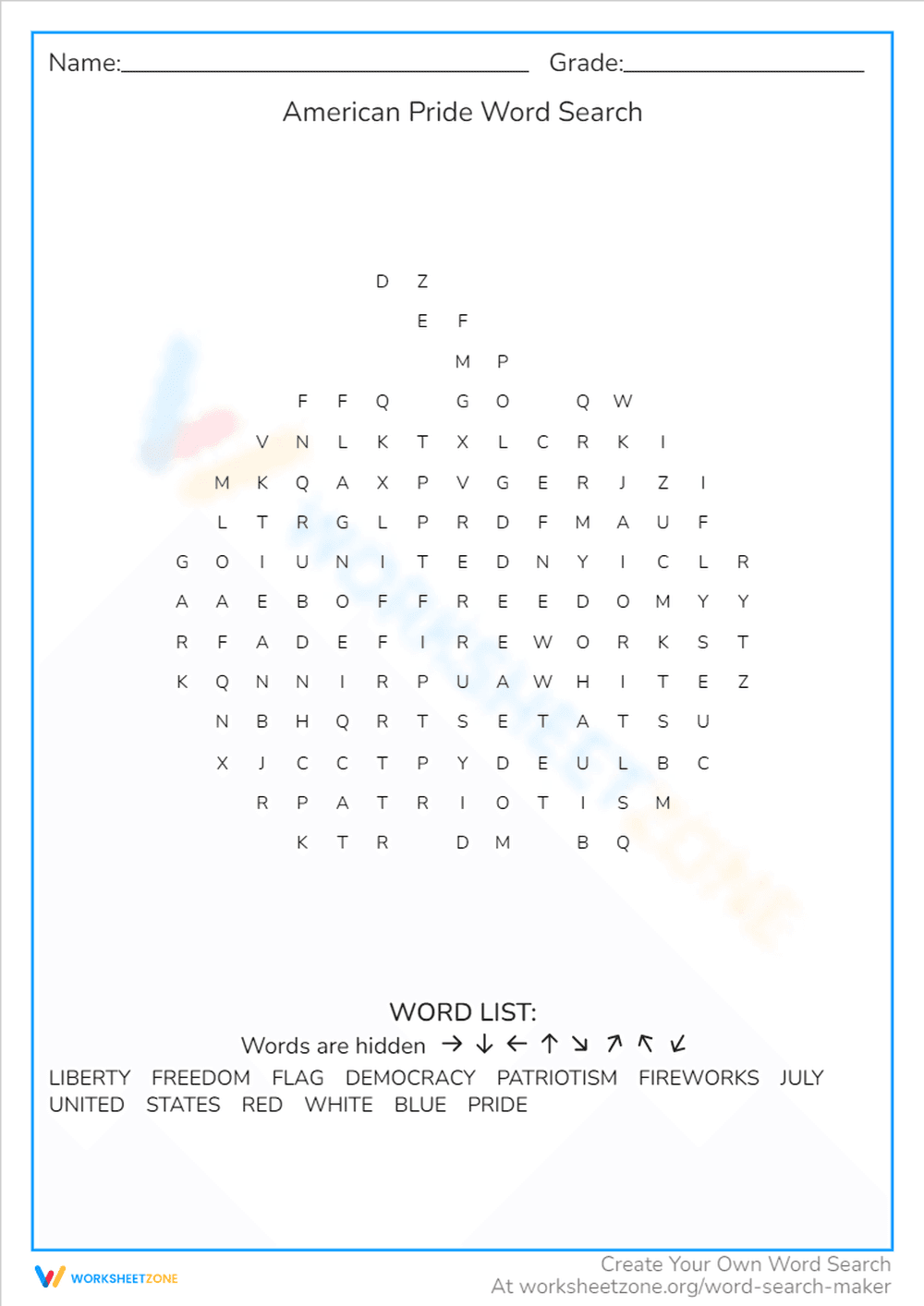 American Pride Word Search - Page 1