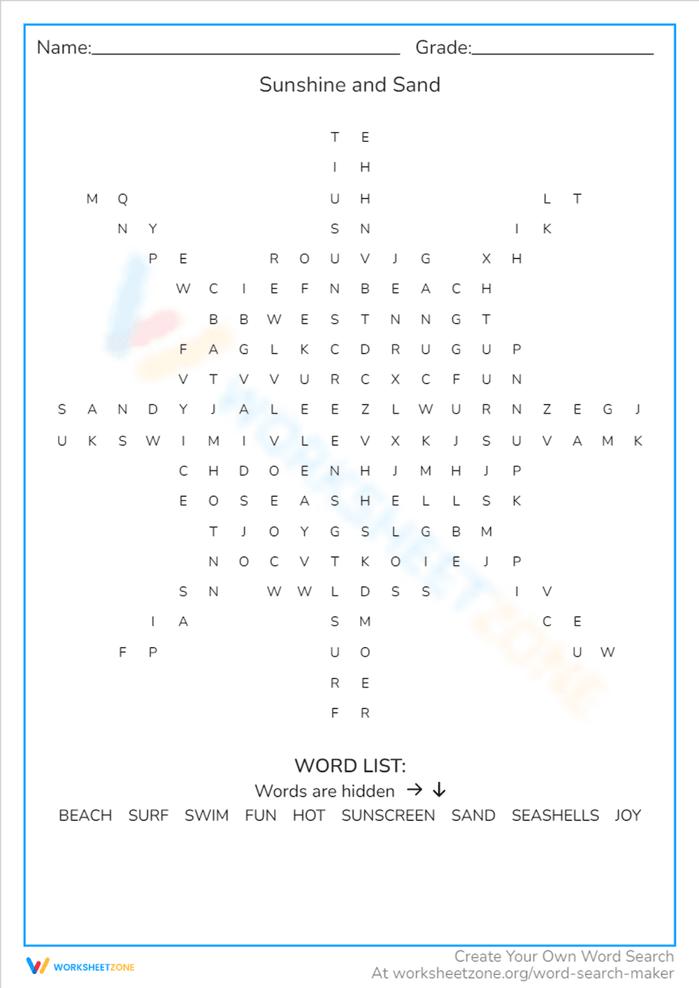 Sunshine and Sand Summer Worksheet - Page 1