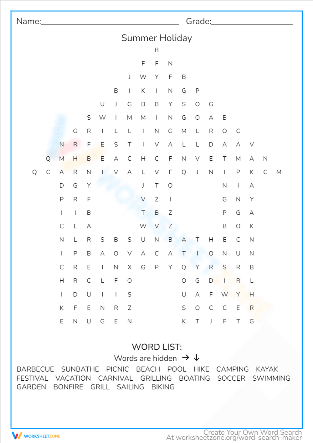 Summer Holiday Worksheet - Page 1