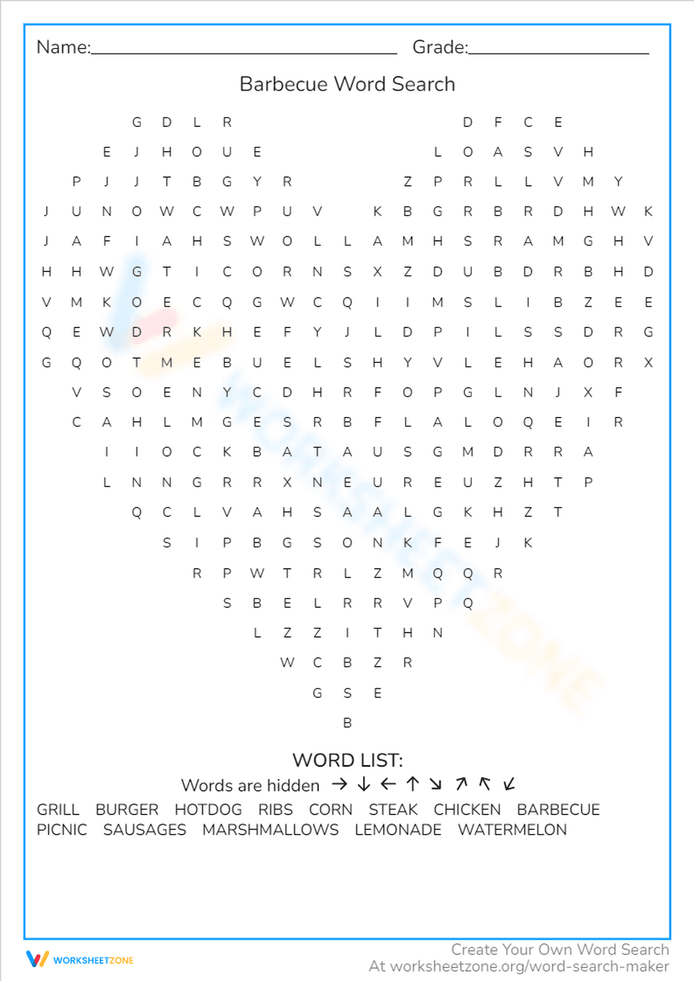 Barbecue Word Search: Summer Fun - Page 1