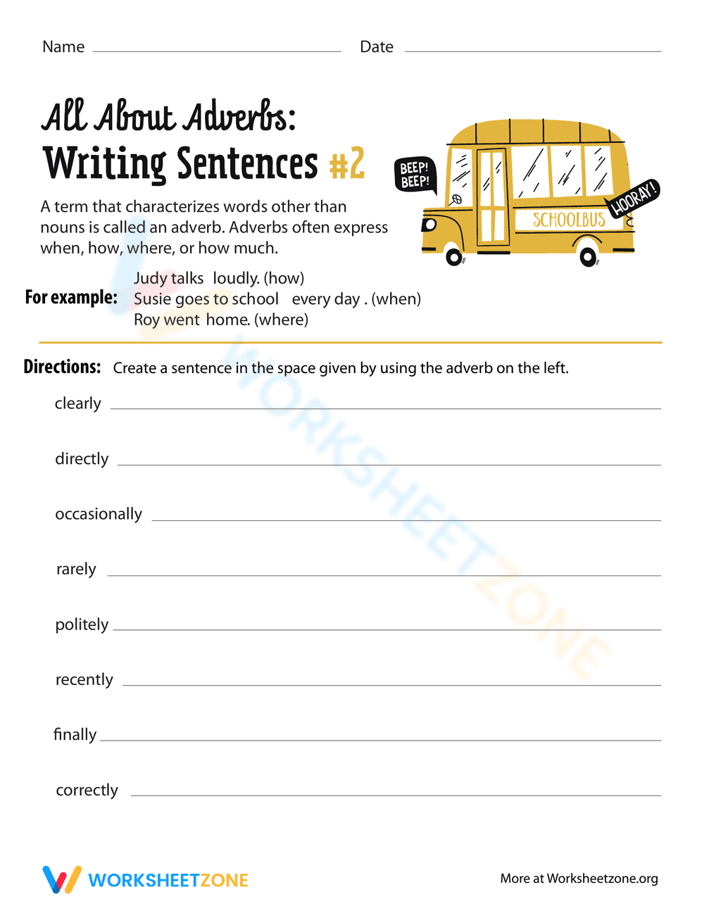 Writing Sentences with Adverbs II - Page 1