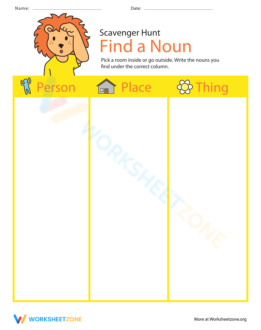 Noun Search Worksheet - Page 1