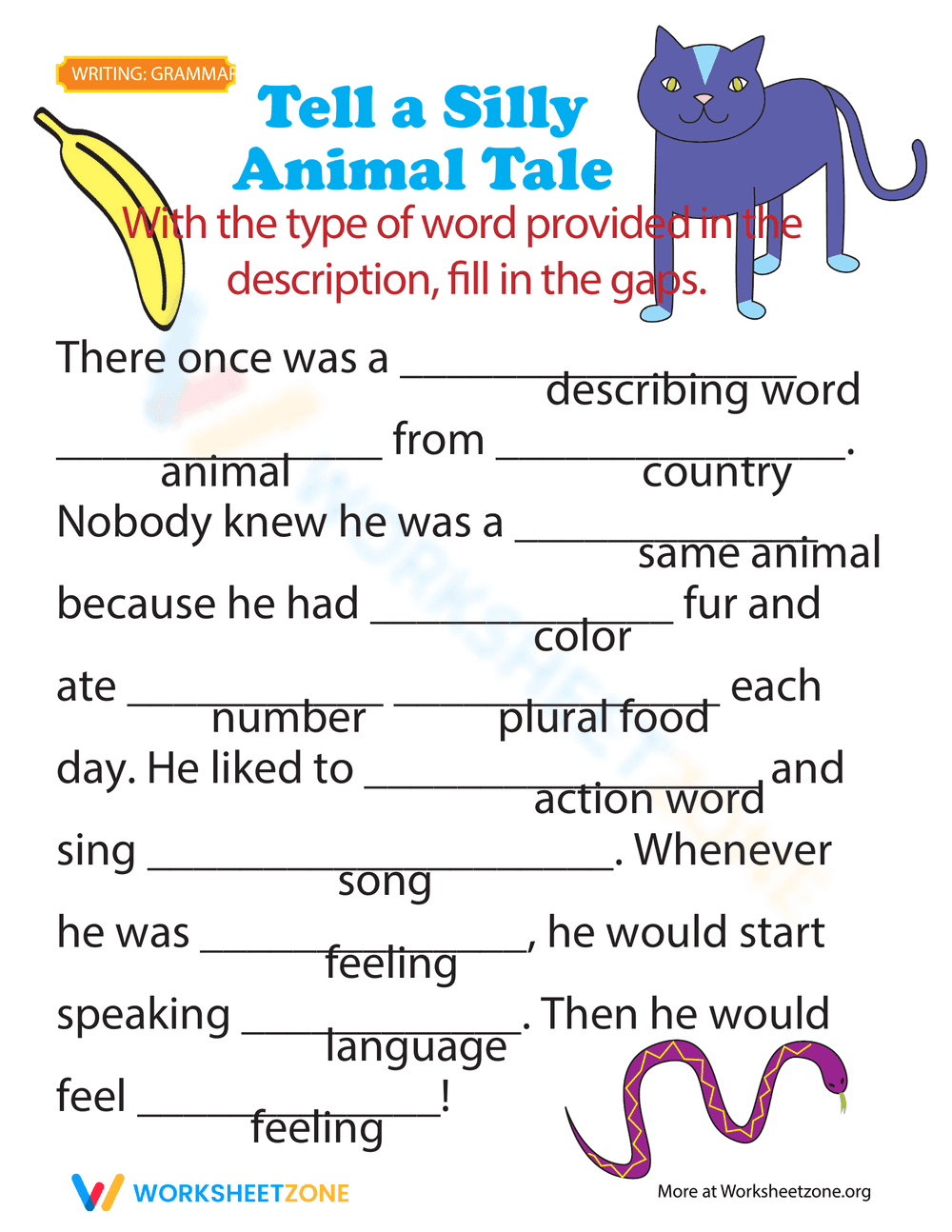 Fill-in-the-Blanks Funny Story Worksheet - Page 1