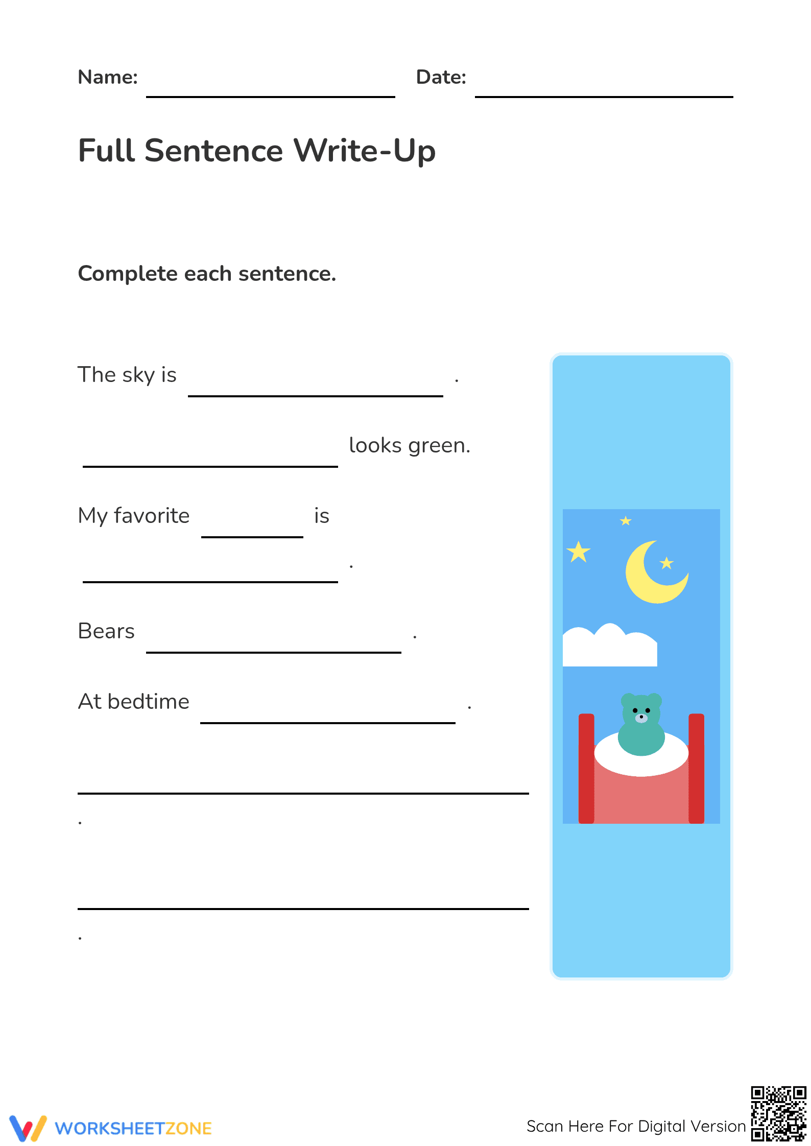 Essential Full Sentence Write-Up | Preschool ELA - Page 1