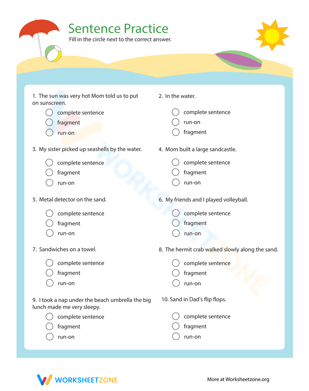 Write Sentence Practice Worksheet - Page 1