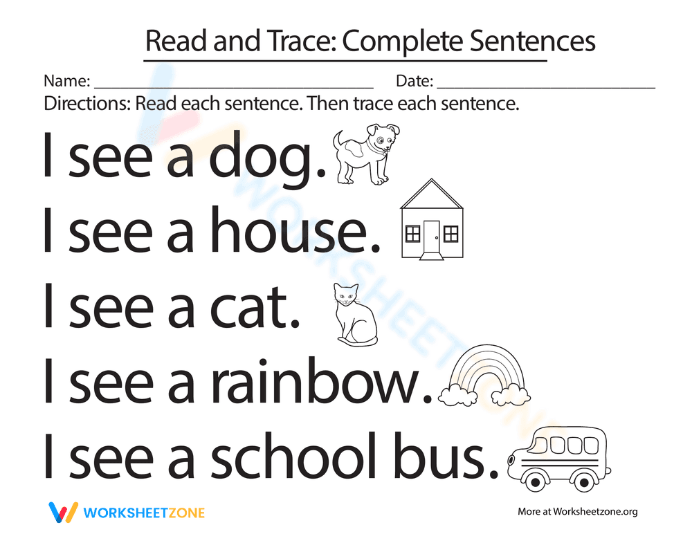 Read and Trace: Practicing Complete Sentences - Page 1