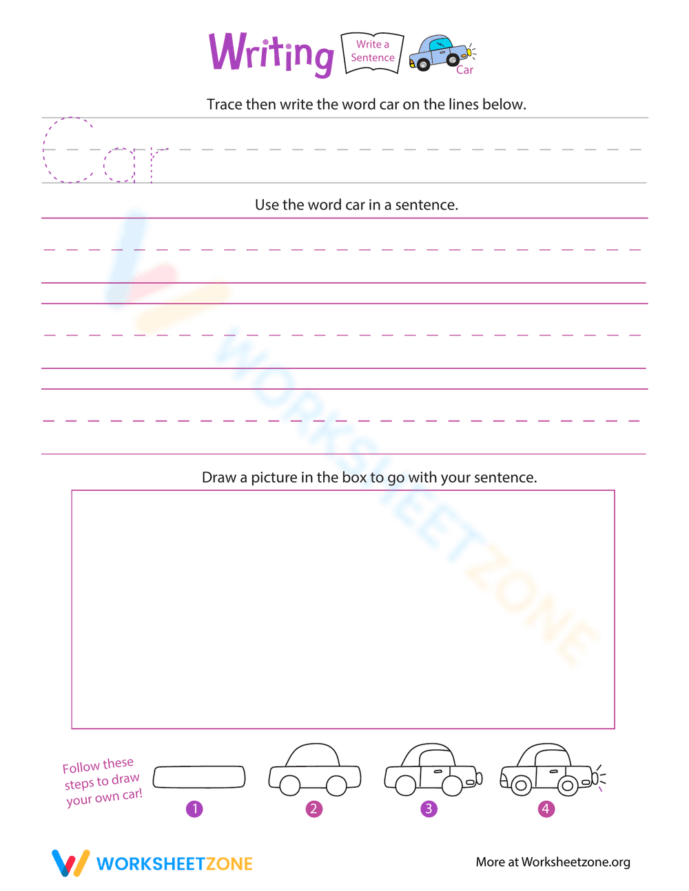 Jump into Writing: Constructing Sentences with 'Car' - Page 1