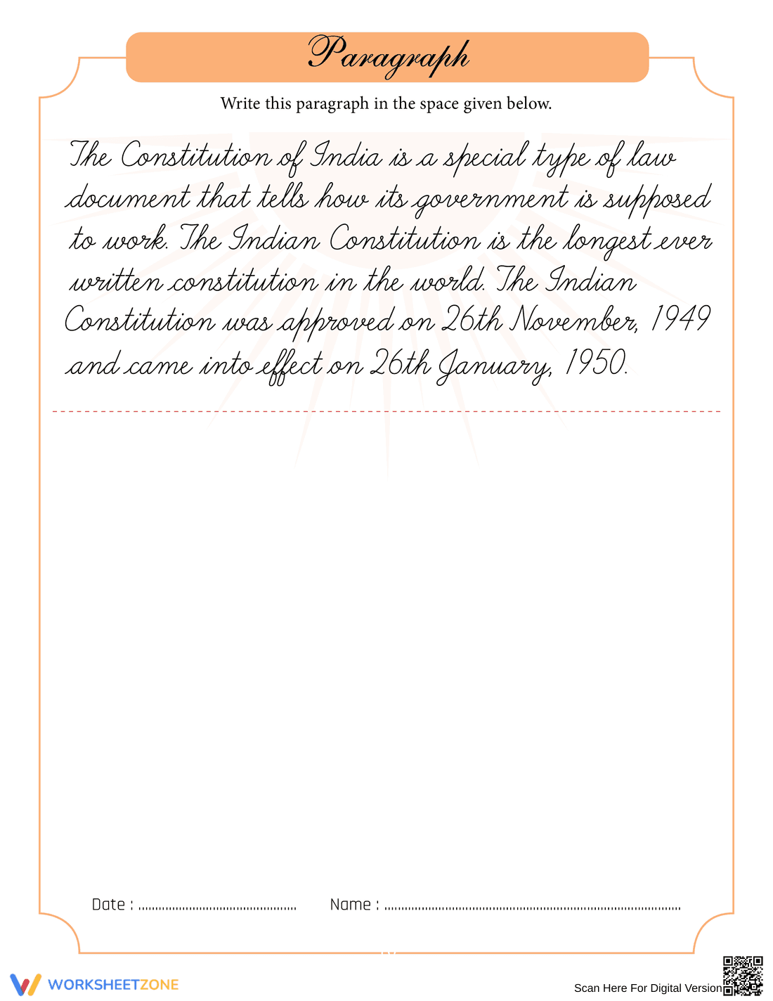 Constitution of India Handwriting Practice Sheet - Page 1