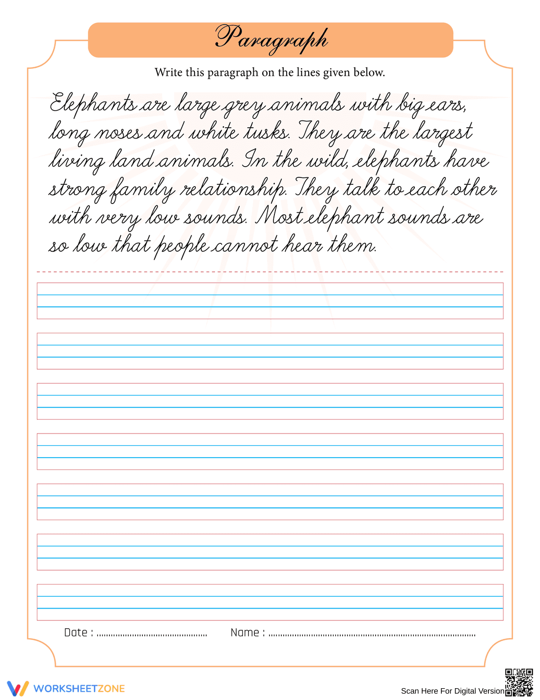 Elephant Handwriting Practice Worksheet - Page 1