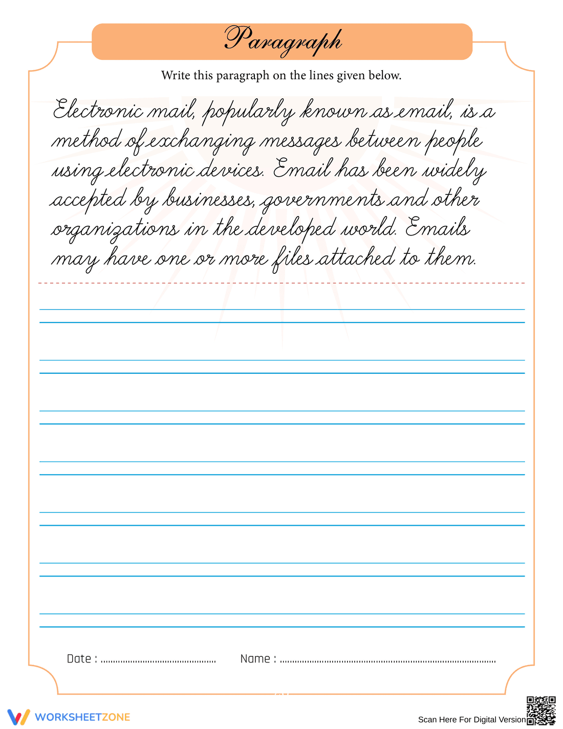 Email Handwriting Practice Sheets for Students - Page 1