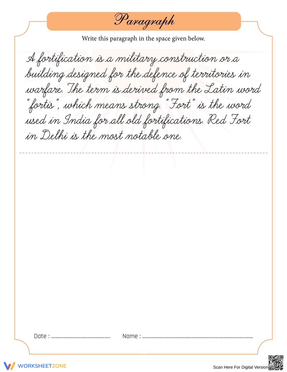 Fortification Handwriting Practice Sheet - Page 1