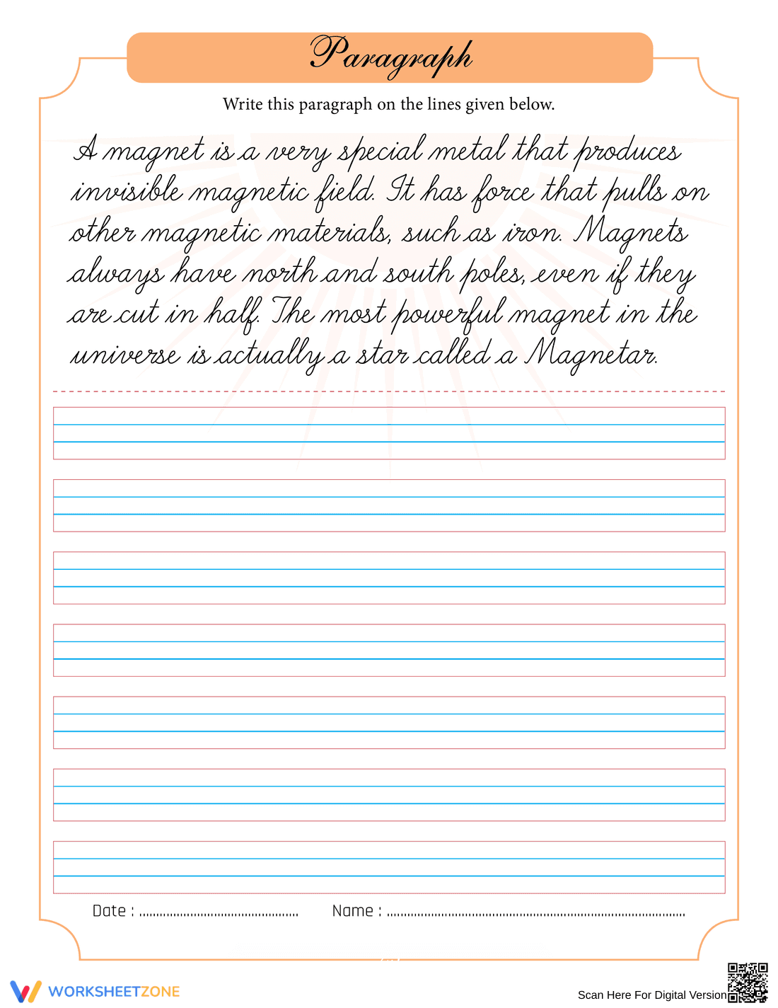 Magnet Handwriting Practice Sheet for Kids - Page 1